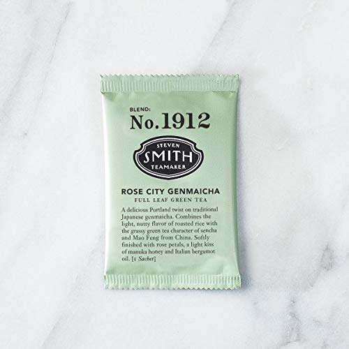 Smith Teamaker | Rose City Genmaicha No. 1912 - Sencha, Genmai, Mao Feng Green Tea & Rose Petals | Caffeinated Roasted Rice Full Leaf Green Tea Blend (15 Sachets, 1.26Oz Each)