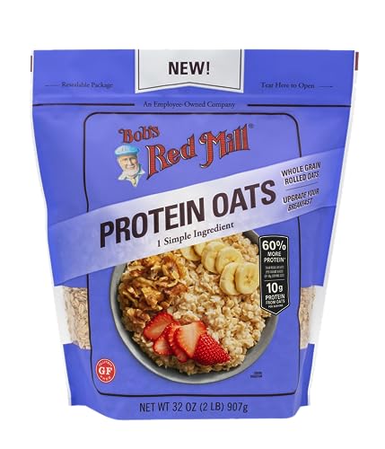 Bob s Red Mill Gluten Free Protein Oats, 32oz (Pack of 4) - 10g Protein/Serving, Non GMO, Whole Grain, Vegan, Kosher