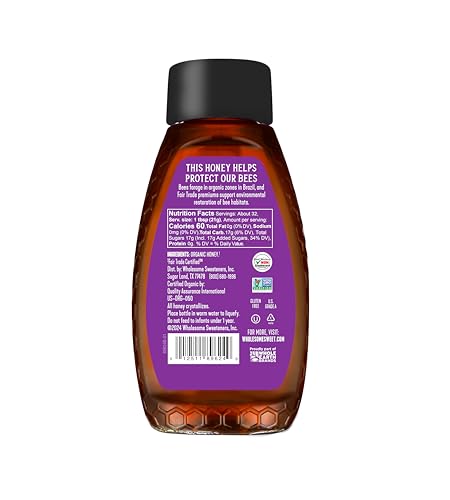 Wholesome Sweeteners 24-Ounce Organic Raw Unfiltered Honey Bottle, 100% Pure, Fair Trade Certified, Non GMO Project Verified, &