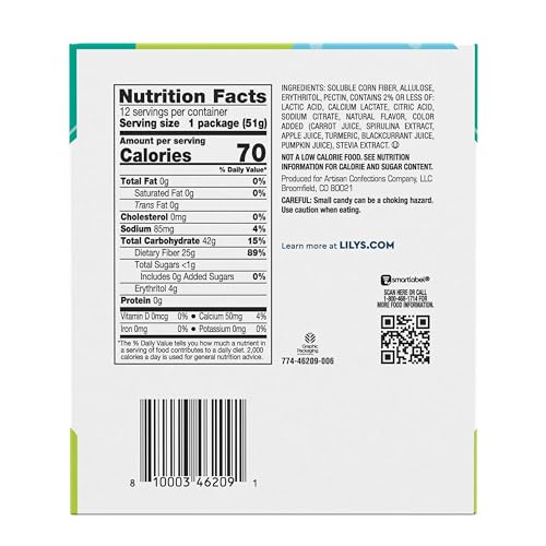 LILY'S Sour Gummy Worms, Assorted Fruit Flavors, No Sugar Added, 1.8 oz (Pack of 12), Multicolor Treats