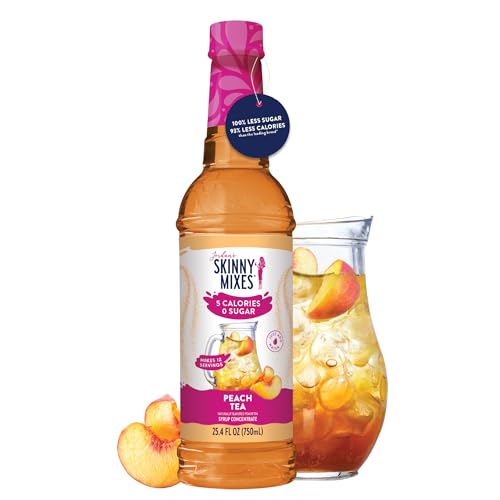 Jordans Skinny Mixes Sugar Free Syrup  Peach Tea Flavor  Fruit Flavored Water Enhancer  Drink Mix for Iced Tea  Lemonade  Drinks  Low Calorie Water Flavoring  Dairy & Gluten Free  Kosher  25.4 Fl Oz