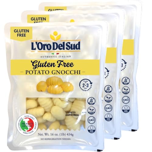 3 Pack, Gluten Free Potato Gnocchi, Cooks in 2-3 minutes, (3 x 1 lb), Italian Gnocchi, Product of Italy, NON GMO, Eggs Free, Veg