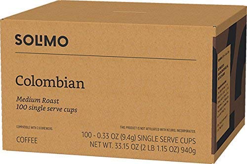 Large Online Retailer Brand - Solimo Medium Roast Coffee Pods, Colombian, Compatible With Keurig 2.0 K-Cup Malt-Inspired, 100 Count