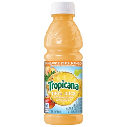 Tropicana 100% Pineapple Peach Mango Juice, Single Serve, 10 Fl Oz Bottles (Pack Of 24) - Real Fruit Juice, Vitamin C, B & E Rich, No Added Sugars, No Artificial Flavors