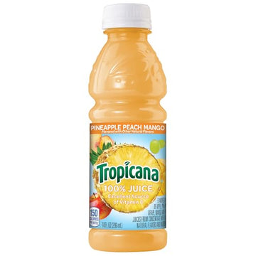 Tropicana 100% Pineapple Peach Mango Juice, Single Serve, 10 Fl Oz Bottles (Pack Of 24) - Real Fruit Juice, Vitamin C, B & E Rich, No Added Sugars, No Artificial Flavors