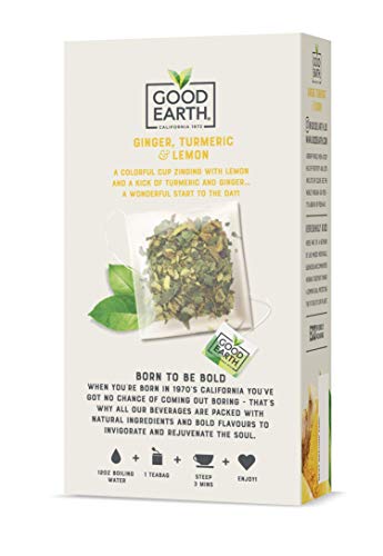 Good Earth Sensorial Blend Flavored Herbal Tea Ginger, Turmeric and Lemon, No Artificial Color, No Preservatives, 15 Bag (Pack o