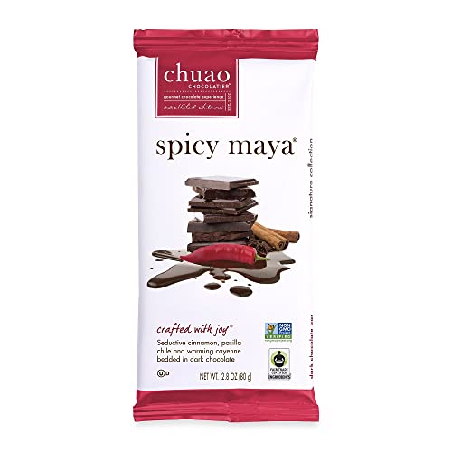 Chuao Chocolatier Spicy Maya Gourmet Dark Chocolate Bars | Cinnamon Cayenne No Preservatives | For Gift Baskets, Christmas, Valentines, Birthday, Care Package | 12 Pack