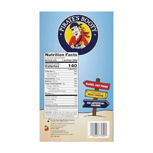 Pirates Booty Aged White Cheddar Cheese Puffs, Gluten-Free, Kids Snacks, 1 oz (6ct) (Pack of 2)