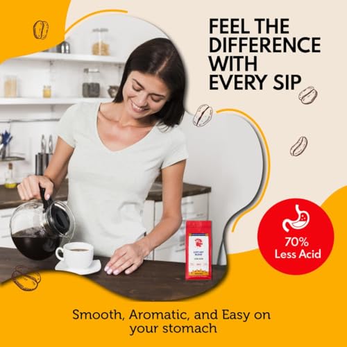 Puroast Low Acid Coffee , Whole Bean , Lost Art Blend , Medium Roast , Certified Low Acid Coffee , Ph 5.5+ , Gut Health , 2.2 Lb