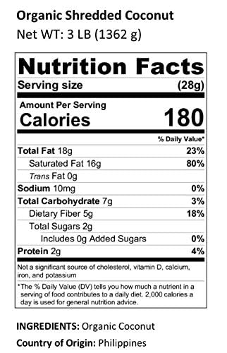 Anna and Sarah Organic Shredded Coconut, Unsweetened, Medium-Size, Perfect for Recipes, All Natural Flakes, in Resealable Bag, 1
