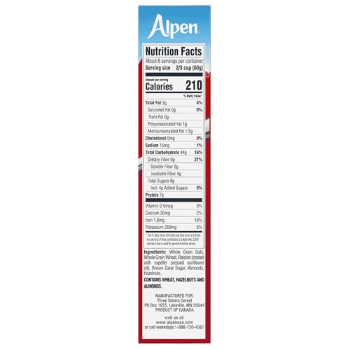 Alpen Muesli Original Cereal, Heart Healthy Cereal With Wheat Flakes, Rolled Oats, Nuts And Raisins, Non-Gmo Project Verified, 14 Oz Box (Pack Of 1)