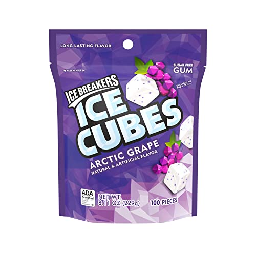 ICE BREAKERS Ice Cubes Arctic Grape Sugar Free Chewing Gum Pouch, 8.11 oz (100 Pieces) (Pack of 2)