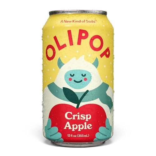 OLIPOP Prebiotic Soda Pop  Crisp Apple  Pantry Pack Packed with Prebiotics  Fiber  and Botanicals  Gluten Free  Vegan  GMO Free  12oz (12-Cans)