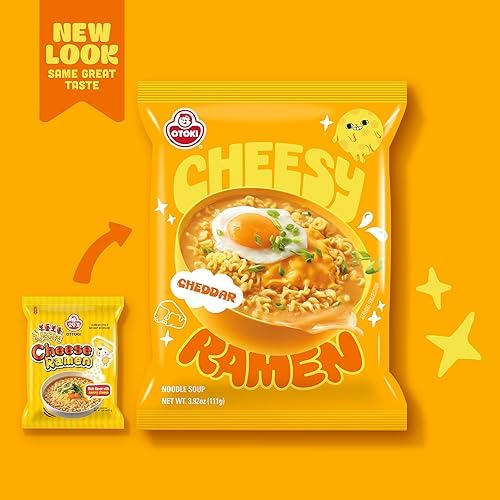 Cheesy Ramen - Cheddar Soup Ramen | Mild Kick, Creamy & Savory Korean Noodles | 3.92 oz (Pack of 4)
