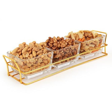 Nuts Gift Basket, Luxurious and Elegant 3 Sectional Premium Reusable Glass Tray, Perfect Fathers Day Gift Basket for Everyday Gi