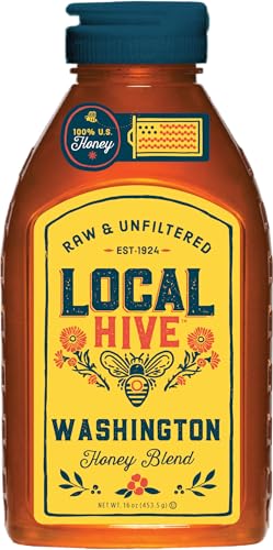 Local Hive Washington Raw Unfiltered Honey - 16 oz, 100% Pure US Honey, Sourced from American Bees and Beekeepers - Natural Swee