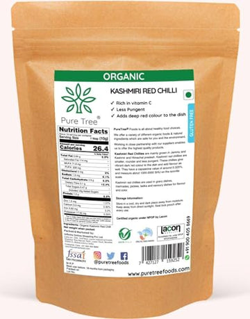 Pure Tree Certified Organic Kashmiri Lal Mirch | 100 Gm | Red Chilli Whole | Sabut Lal Mirch | Kashmiri Chilli Lal Mirch Whole S