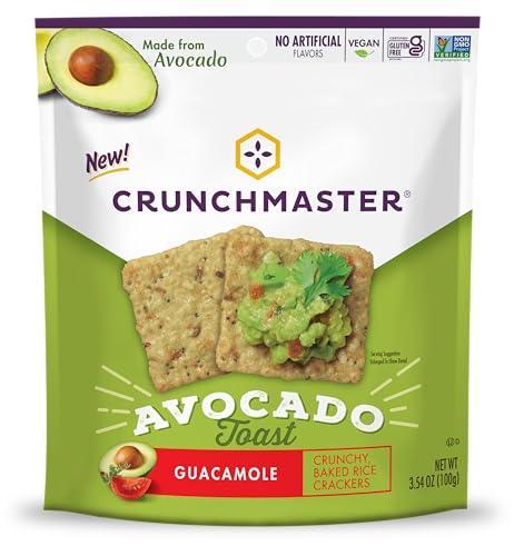Crunchmaster Avocado Toast Guacamole Crunchy, Baked Rice Crackers, Vegan Friendly, Kosher, Gluten Free & Non-GMO, 3.54 Ounce (Pa