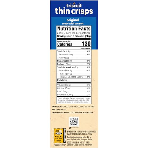 Triscuit Thin Crisps Original Whole Grain Wheat Crackers, Vegan Snacks, Bulk Snack Crackers, 6 - 7.1 oz Boxes