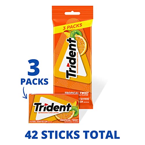 Trident Sugar-Free Chewing Gum Variety Pack Candy, Watermelon Twist & Tropical Twist Flavor, Bulk, 15 Packs of 14 Pieces (210 To