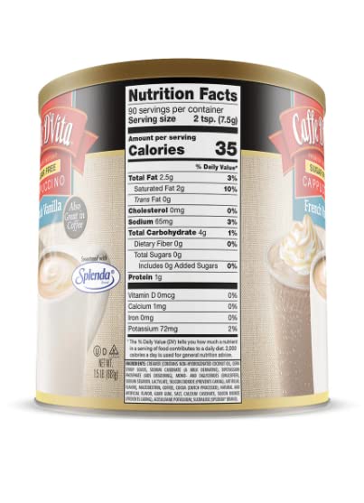 Caffe DVita Sugar Free French Vanilla Cappuccino Instant Coffee Powder Mix, 24 Ounce Can, Gluten Free, 99% Caffeine Free