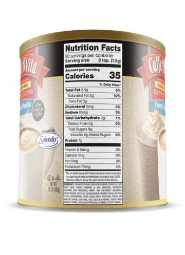 Caffe DVita Sugar Free French Vanilla Cappuccino Instant Coffee Powder Mix, 24 Ounce Can, Gluten Free, 99% Caffeine Free