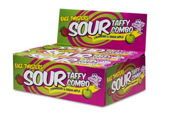 Face Twisters Sour Taffy Combo Strawberry & Green Apple 1.4 oz Bar - Case of 24
