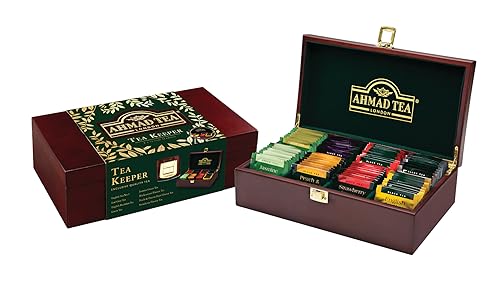 Ahmad Tea Wooden Tea Keeper Box with 80 Assorted Tea Bags, Model 921
