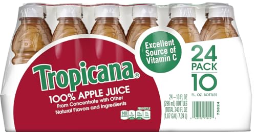 Tropicana 100% Apple Juice, 10 Fl Oz Bottles, Pack of 24 - Real Fruit Juice, No Added Sugars, Vitamin C Rich