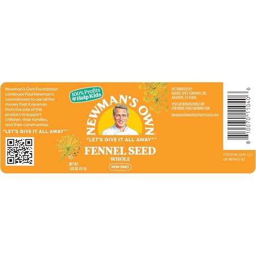 Newman'S Own Fennel Seed, Add To Baked Goods, Sausages, Roasts, Or Tea, Non-Gmo, Kosher, 1.83 Oz. Bottle