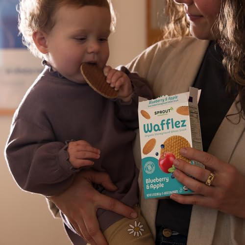 Sprout Organic Baby Food, Stage 4 Toddler Snacks, Blueberry Apple Wafflez, Single Serve Waffles 5 Count(Pack Of 10)