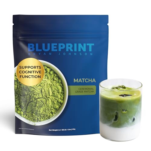 Blueprint Bryan Johnson Matcha Powder - Ceremonial Grade Japanese Matcha - Green Tea for Energy & Focus - Natural Caffeine  Antioxidant-Rich - 30mg L-Theanine- 30 Servings