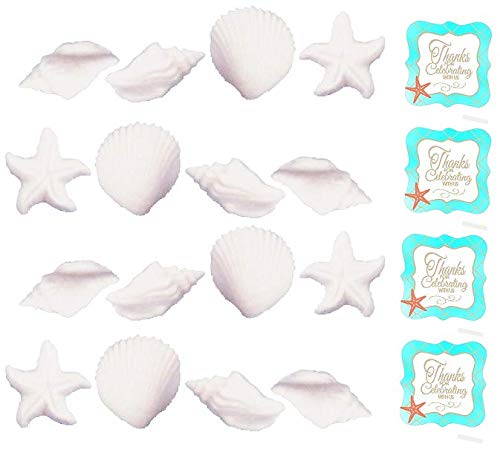 CakeSupplyShop 24pk Edible White Seashells & Starfish Sugar Decorations for Cakes, Cupcakes, & Cake Pops - 49 Piece Set