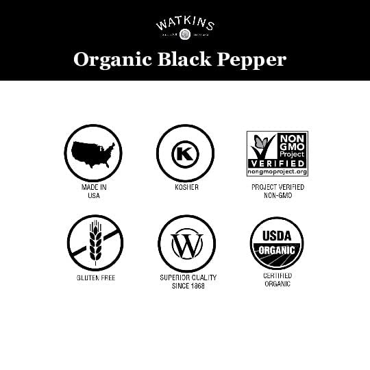Watkins Gourmet Organic Spice Tin, Ground Black Pepper, 4 Oz
