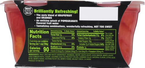 DEL MONTE FRUIT REFRESHERS Grapefruit and Oranges FRUIT CUP Snacks in Pomegranate-Flavored Sweetened Water, 7 Ounce (Pack of 2)