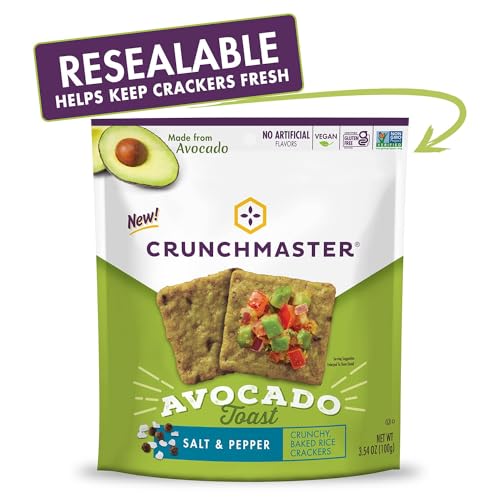 Crunch Master Avocado Toast, Salt & Pepper, Crunchy Baked Rice Crackers (Pack Of 2)- 3.54Oz Each