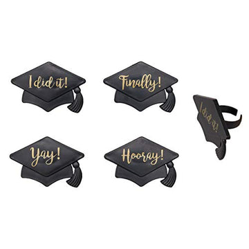Graduation Hat Sayings Cupcake Rings - 24 Pc