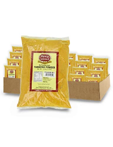 Spicy World Turmeric Powder 5 Pound Bulk Bag - Indian Turmeric Root Ground (Haldi) - Minimum Curcumin 2.5% (Pack of 4)
