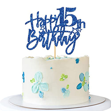 Roadsea Happy 15Th Birthday Cake Topper - Kid Girl Boy Teenager Fifteen Years Old Birthday Cake Supplies - 15Th Birthday Party D
