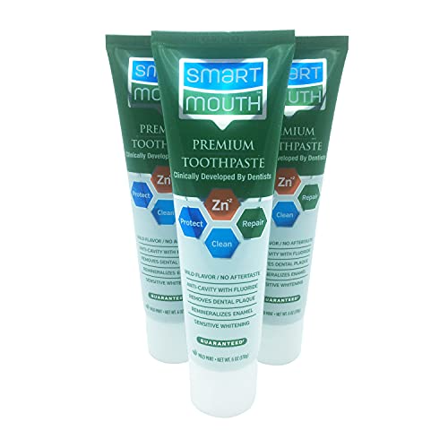 Smartmouth Premium Zinc Ion Toothpaste, Helps With Cavity, Enamel & Plaque, Mild Mint, 6 Oz, 3 Pack