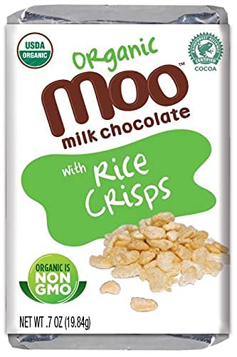 Moo Chocolates Organic Milk Chocolate Mini Bars With Rice Crisps 0.7Oz, 28 Ct (Pack Of 2) | Usda Organic, Non-Gmo | 100 Calorie