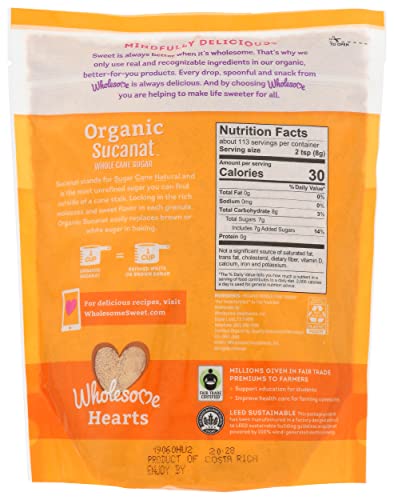 Wholesome Sweeteners 32-Ounce Organic Sucanat Panela Whole Cane Sugar, Fair Trade, Non-Gmo Project Verified, Gluten Free & Vegan For Baking, Sprinkling And More, 12 Pack