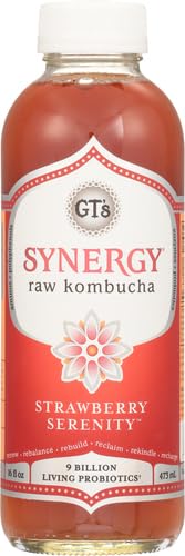 SYNERGY The Real Kombucha - Strawberry Serenity - 16 fl oz Bottle - Raw Probiotic Drink for Gut Health and Immune Support