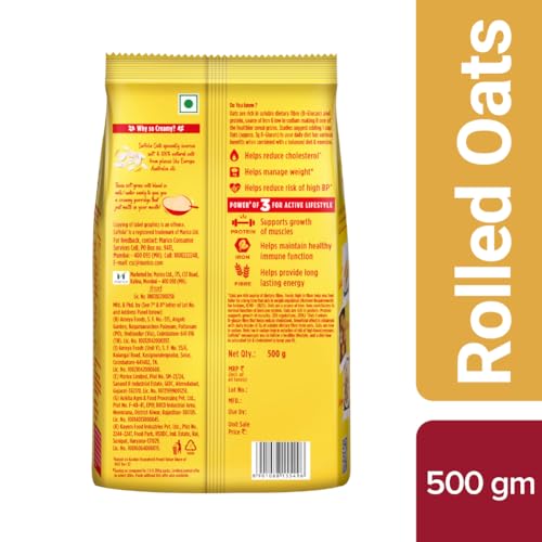 Saffola Oats | Rolled Oats | Delicious Creamy Oats | 100% Natural | High Protein & Fibre | Healthy Cereal For Weight Loss | 500G