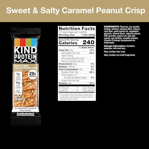 KIND Protein MAX Sweet & Salty Caramel Crisp Snack Bars  20g of Protein  Keto Friendly  1g of Sugar Per Bar  Gluten Free  24ct Value Pack
