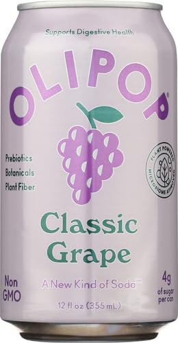 Olipop Prebiotic Soda Pop, Classic Grape, A New Kind Of Soda Packed With Prebiotics, Fiber, And Botanicals, Gluten Free, Vegan, Gmo Free, 12Oz (12-Cans)