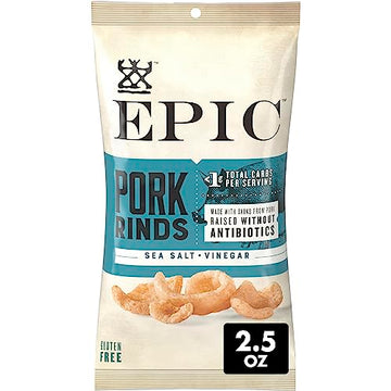 Epic Sea Salt + Vinegar Oven Baked Pork Rinds, Keto Friendly, 2.5 Oz
