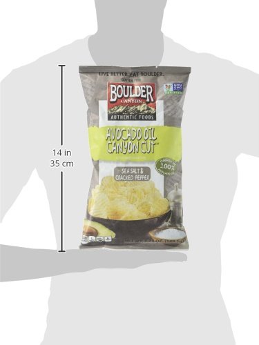 Boulder Canyon Avocado Oil Canyon Cut Kettle Cooked Potato Chips, Sea Salt And Cracked Pepper, 5.25 Ounce (Pack Of 12)