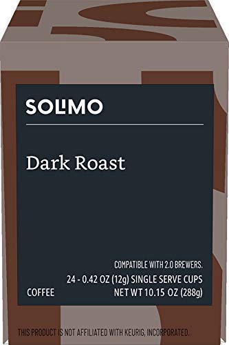 Solimo Coffee Pods, Dark Roast, Compatible with Keurig 2.0, 24 Count