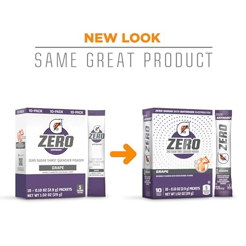 Gatorade G Zero Sports Drink Mix Powder Packets, Grape, Electrolyte Powder Drink Mix for Hydration, Zero Sugar, Total 120 Packet
